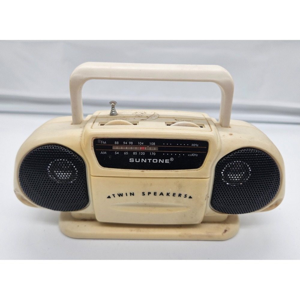 Suntone RR2500 Vintage AM/FM Portable Boom Box Radio Twin Speakers Cream Retro